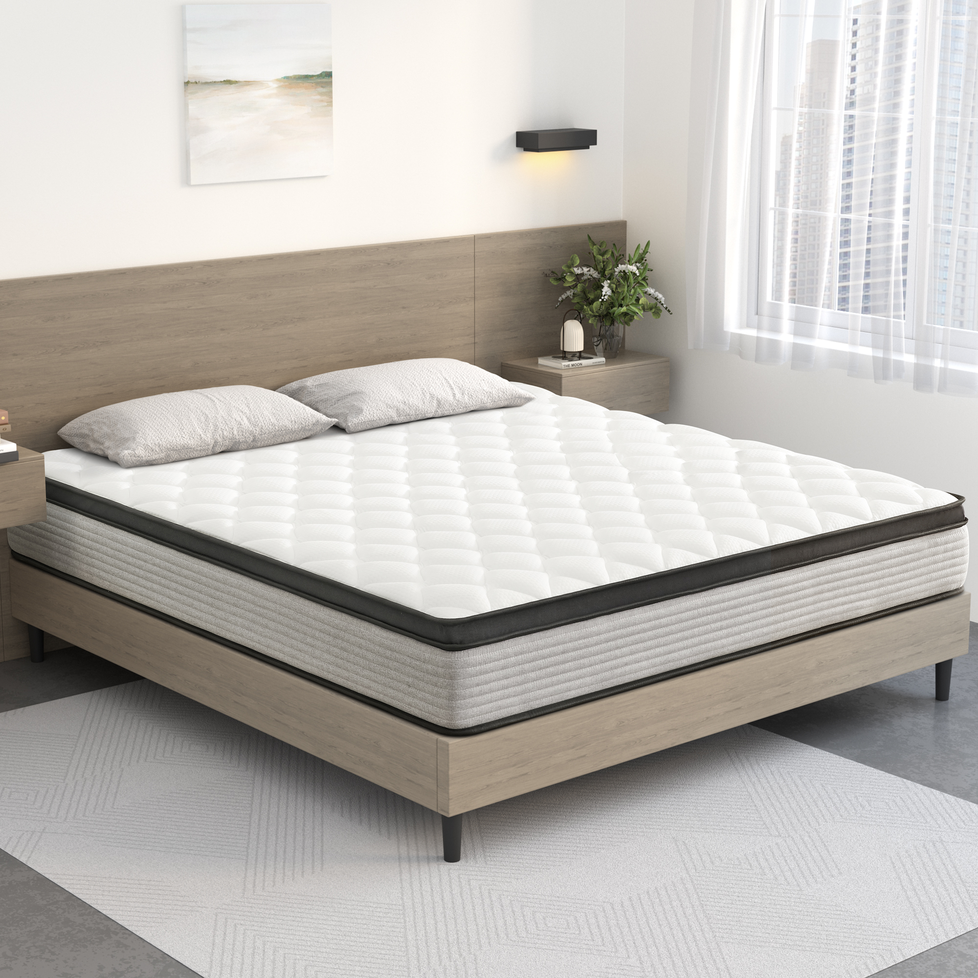 Queen Mattress, Telino 12'' Plush Hybrid Innerspring Mattress in a Box for Adult, Pressure Relief
