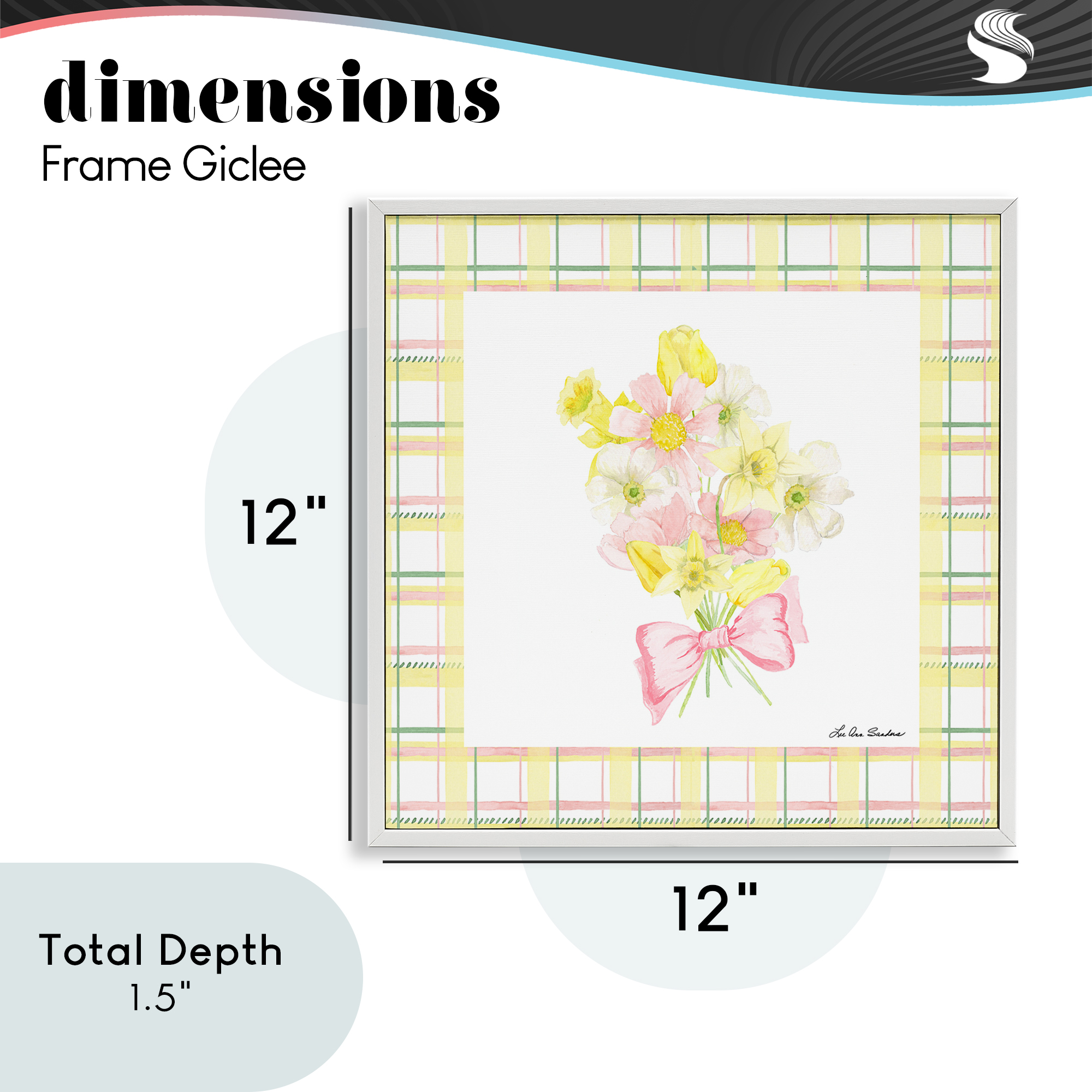 Spring Daffodils on Plaid White Framed Giclee Art, design by Lee Ann Sanders