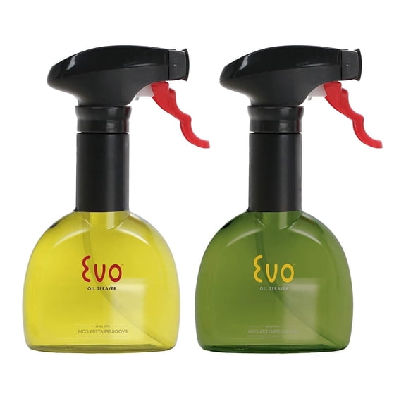 Evo Mini Oil Sprayers, Non-Aerosol For Olive Oil, Cooking Oils And Vinegars, Set Of 2, Yellow And Green, 8-Ounce Capacity, For Grilling, Roasting, Air Frying, Baking And Salad Prep