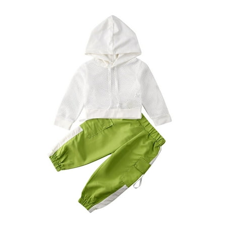 

2 Pcs Baby Girl Fish Net Hooded Tops + Long Pants Sets