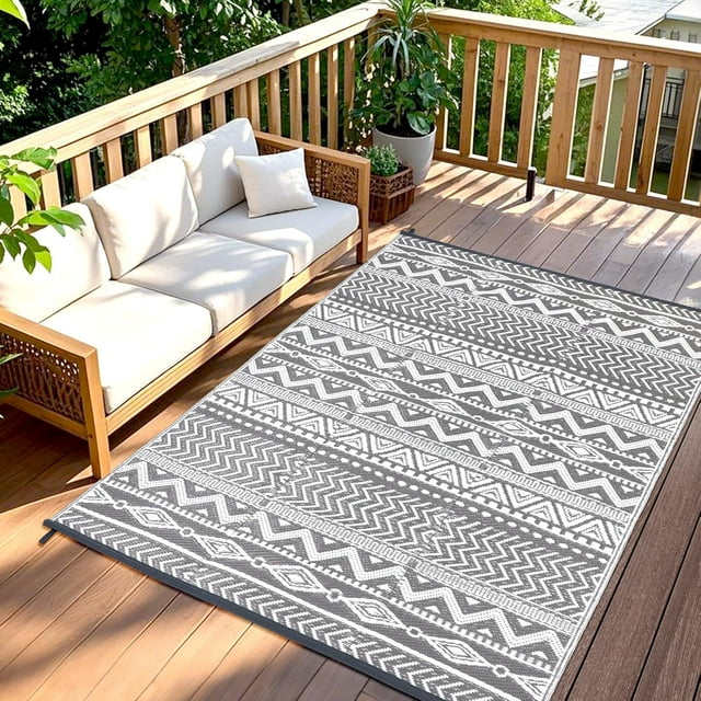 Outdoor Rug x Ft Patio Boho Reversible Plastic Straw Rugs for Camping RV Mat Outside Foldable Indoor Outdoor Carpet for Deck Backyard Picnic Beach Porch ( & )