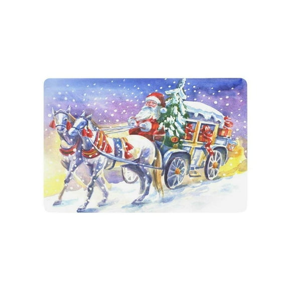 RYLABLUE Santa Claus Reindeer and Sleigh on the Roof Top Door Mat Home Decor, Christmas Gift Indoor Outdoor Entrance Doormat 23.6x15.7 Inches