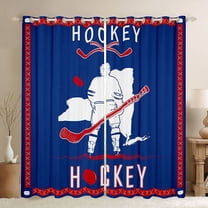 Homewish Hockey City Blackout Curtains Set of 2 (52x84 Each),Ball Game Lover Window Curtains,Red Blue White Curtains and Drapes For Kids Boys,Super Cozy Room Decorative