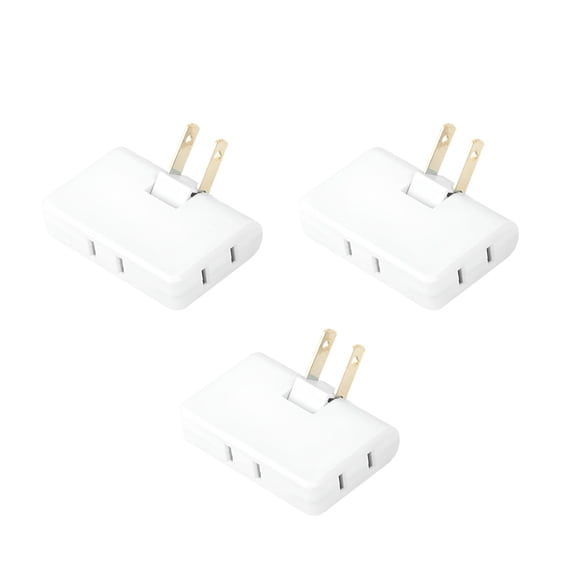 GJX 3 Pack AC Flat Wall Outlet Extender Flat Plug Adapter Outlet, Fold-Able 3 Way Wall Adapter for Home and Travel (White)