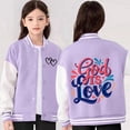 thumbnail image 2 of Girls Baseball Varsity Jacket Patchwork Long Sleeve Button Up Stripe Trim Letter Print With Pocket Bomber Outwear, 2 of 5