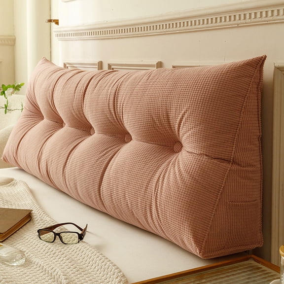 Large Triangular Headboard Pillow for Twin XL Bed - Green Reading Pillow Backrest Support Bolster Cushion for College,50X60cm - Pink