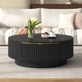 thumbnail image 6 of Atumcto Modern Farmhouse Round Coffee Table with Storage Drawers, Fluted Center Table with Gold Handles for Living Room, Black, 6 of 10