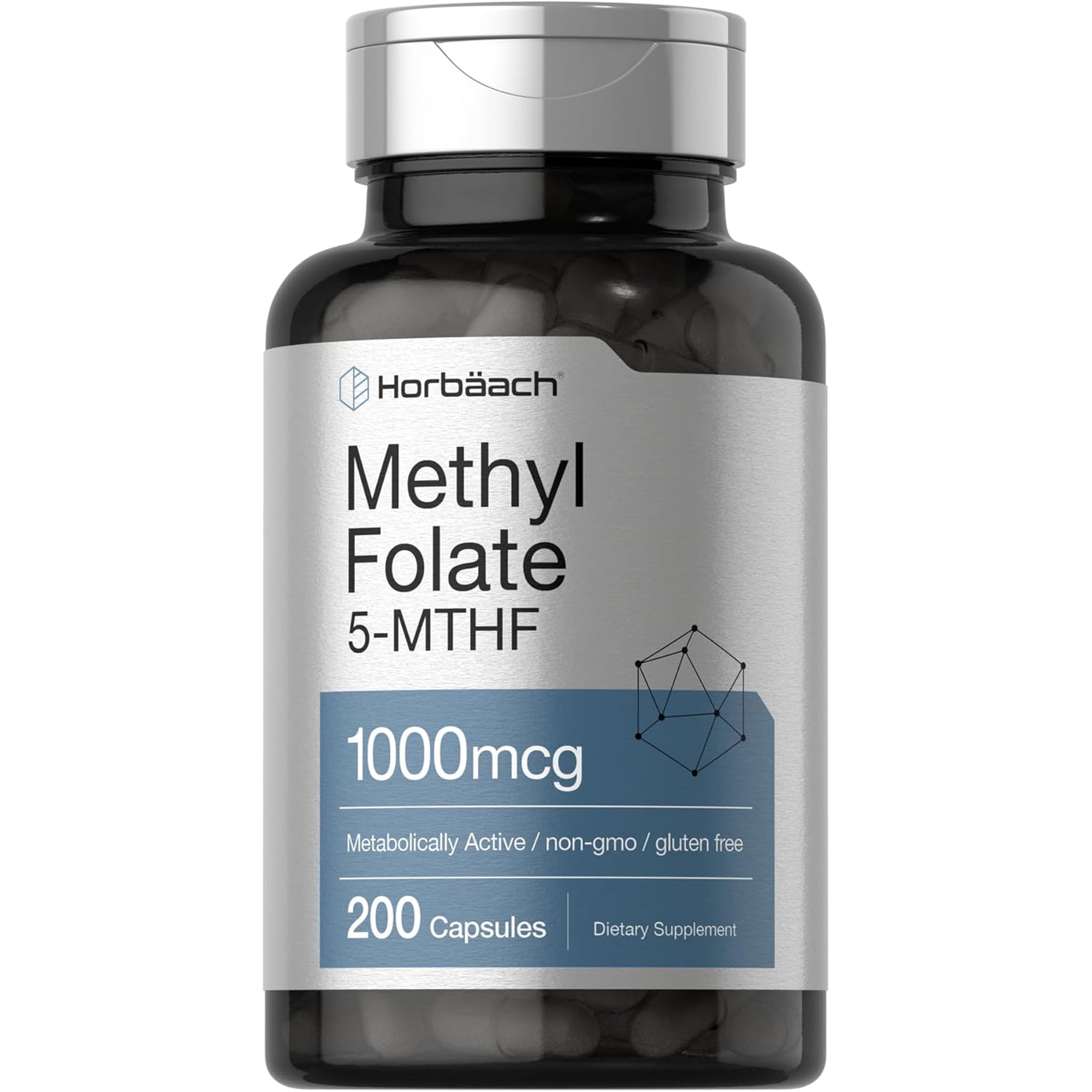 Methyl Folate 1000 mcg | 200 Capsules | Methyl Folate 5-MTHF | by Horbaach