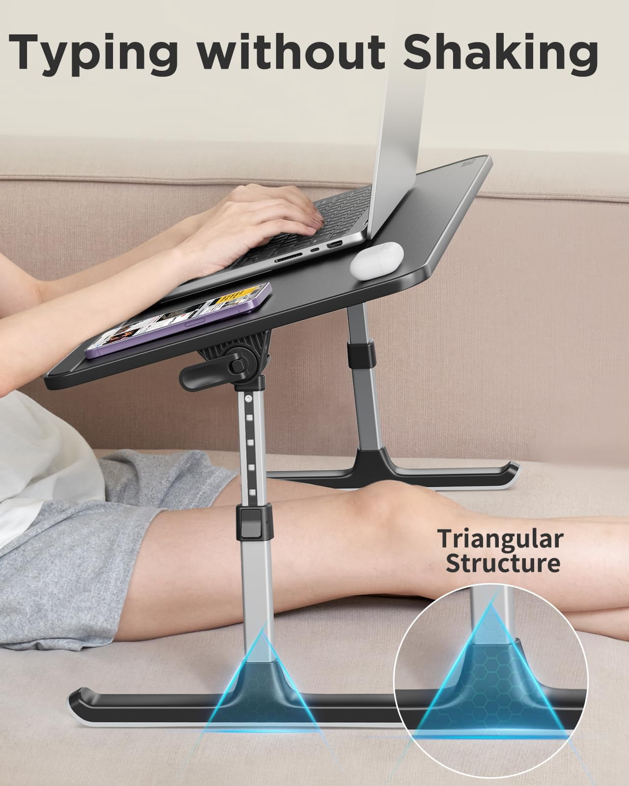 Pu Leather Laptop Bed Tray Table  Adjustable Stand With Removable Stopper Portable Lap Desks Foldable Notebook Breakfast Reading Desk For Sofa Couch(large Black)