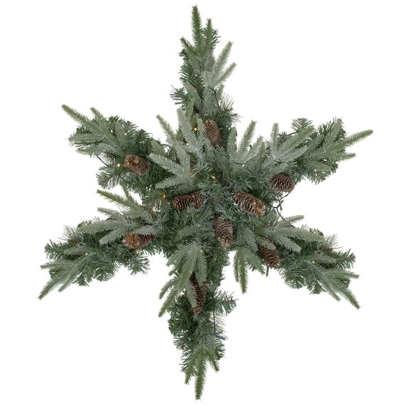 Northlight Pre-Lit Battery Operated Mixed Pine Christmas Snowflake Wreath - 32" - Warm White LED