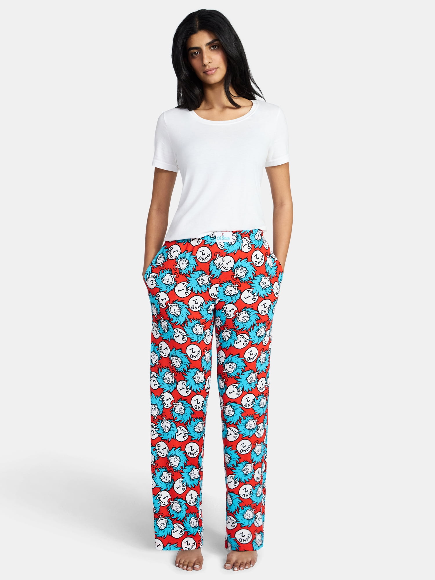 Dr. Seuss Women's Cat in the Hat Thing One Thing Two Hacci Knit Wide Leg Sleep Pants, Sizes XS-3X