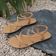 thumbnail image 6 of Women's Strappy Flat Sandals Dressy Solid Color Open Toe Ankle Strap Summer Beach Vacation Shoes Women's Criss Cross Strappy Sandals, 6 of 9