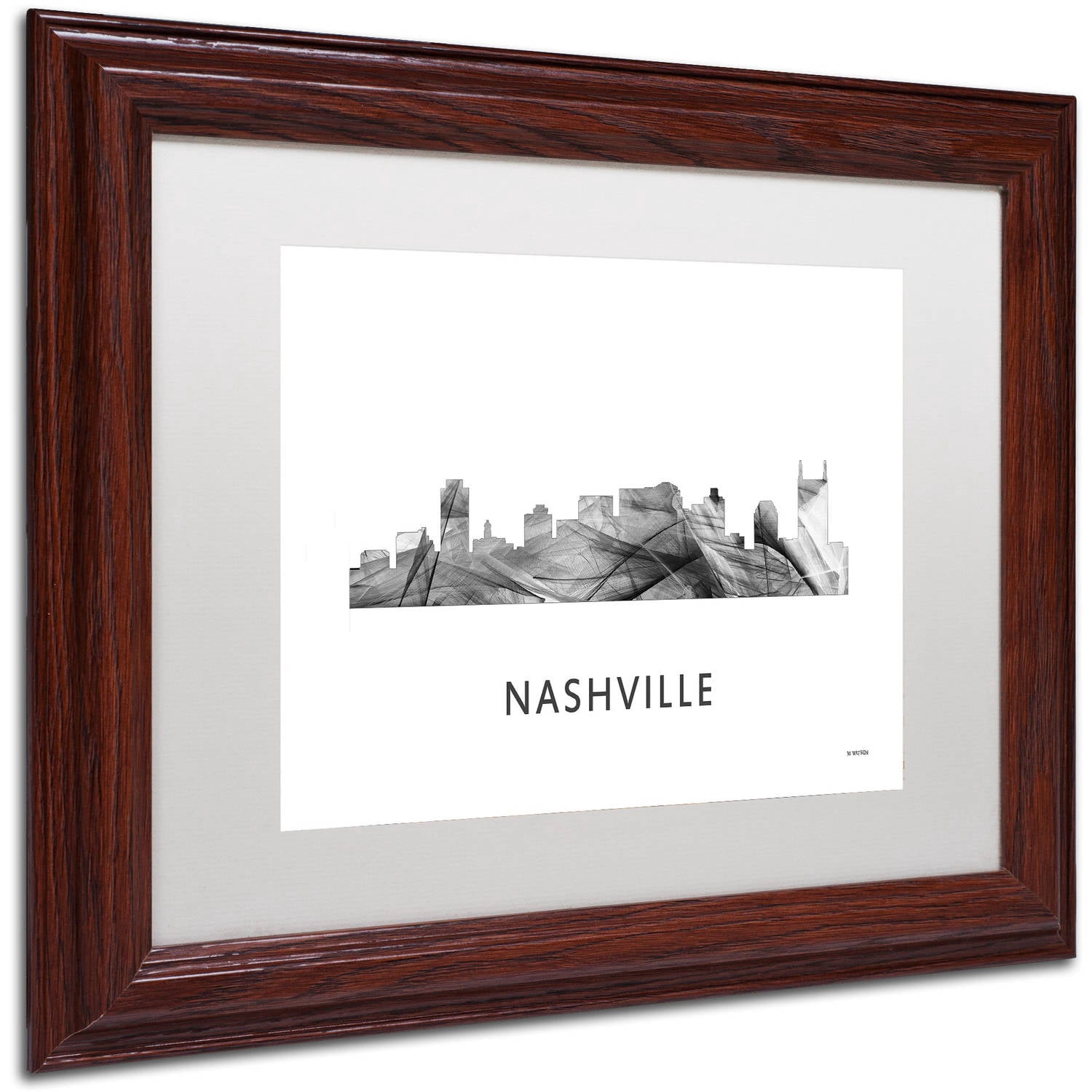 Trademark Fine Art 'Nashville Tennessee Skyline WB-BW' Canvas Art by Marlene Watson, White Matte, Wood Frame
