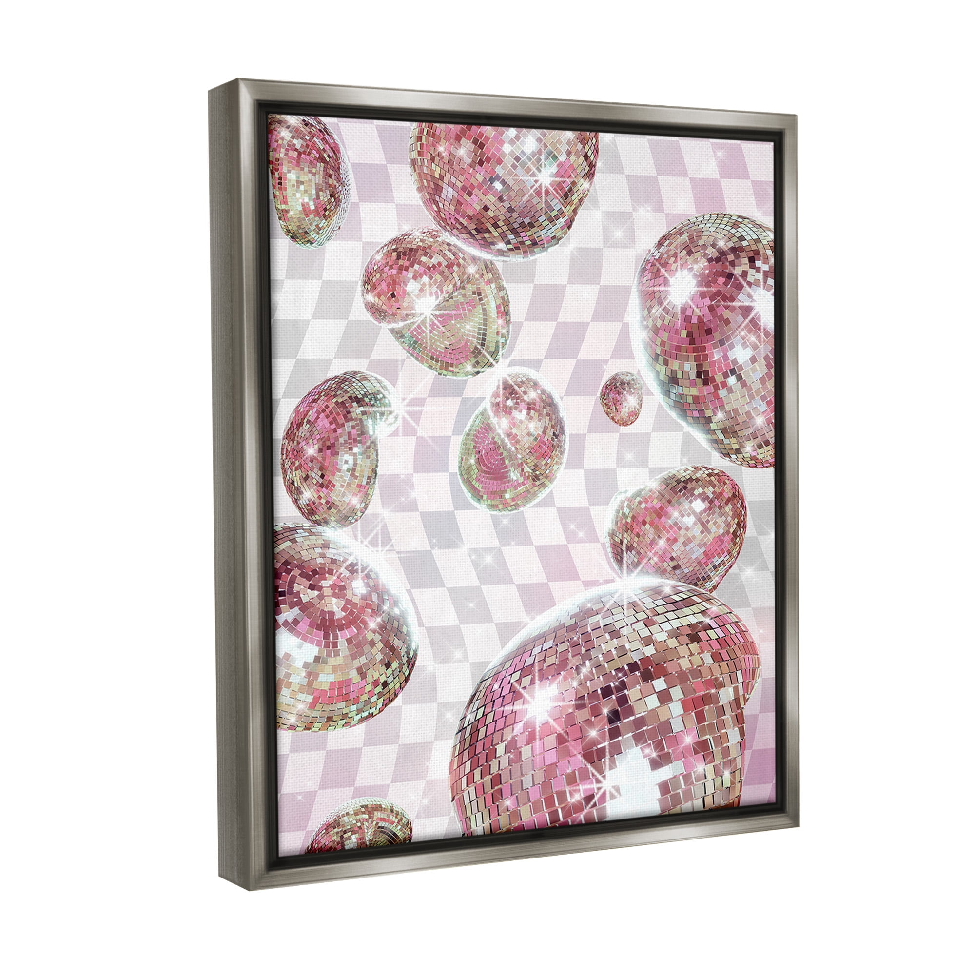 Stupell Industries Pastel Disco Ball Pattern Abstract Painting Gray Floater Framed Canvas Art Print Wall Art, 17 x 21