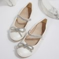 thumbnail image 2 of Rexoro Girls' Mary Jane Flats Kids Sparkly Rhinestone Bow Dress Shoes Princess Girls Shoes for Wedding Party Ivory 11 Little Kid, 2 of 6