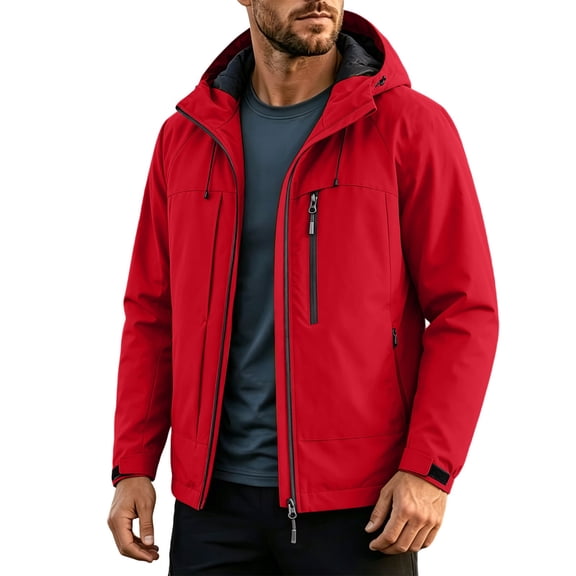 Kukoosong Men's Lightweight Windbreaker Jacket, Full Zip up Waterproof Softshell Hooded Jacket with Pockets and Adjustable Cuffs for Outdoor Hiking