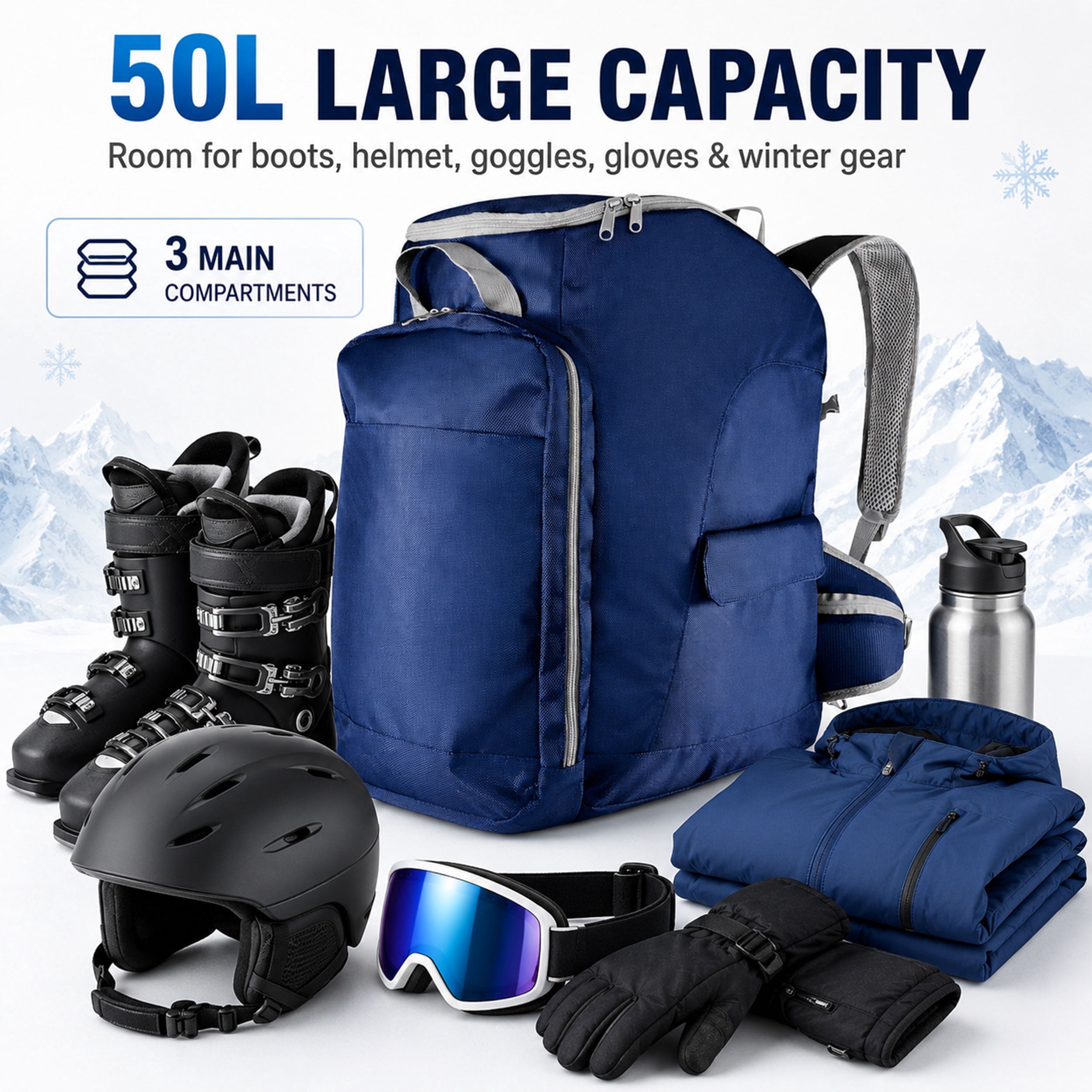 Ski Boot Backpack Travel Bag with Ergonomic Waist Straps – Fits Ski or Snowboard Boots, Helmet, Goggles & Gear – Waterproof Heavy Duty Snow Gear Storage Pack