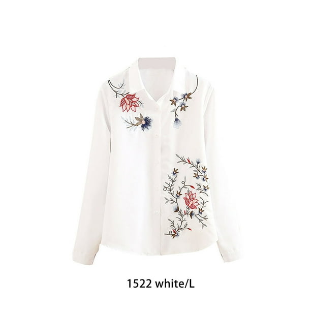 Camisa blanca con flores mujer hotsell