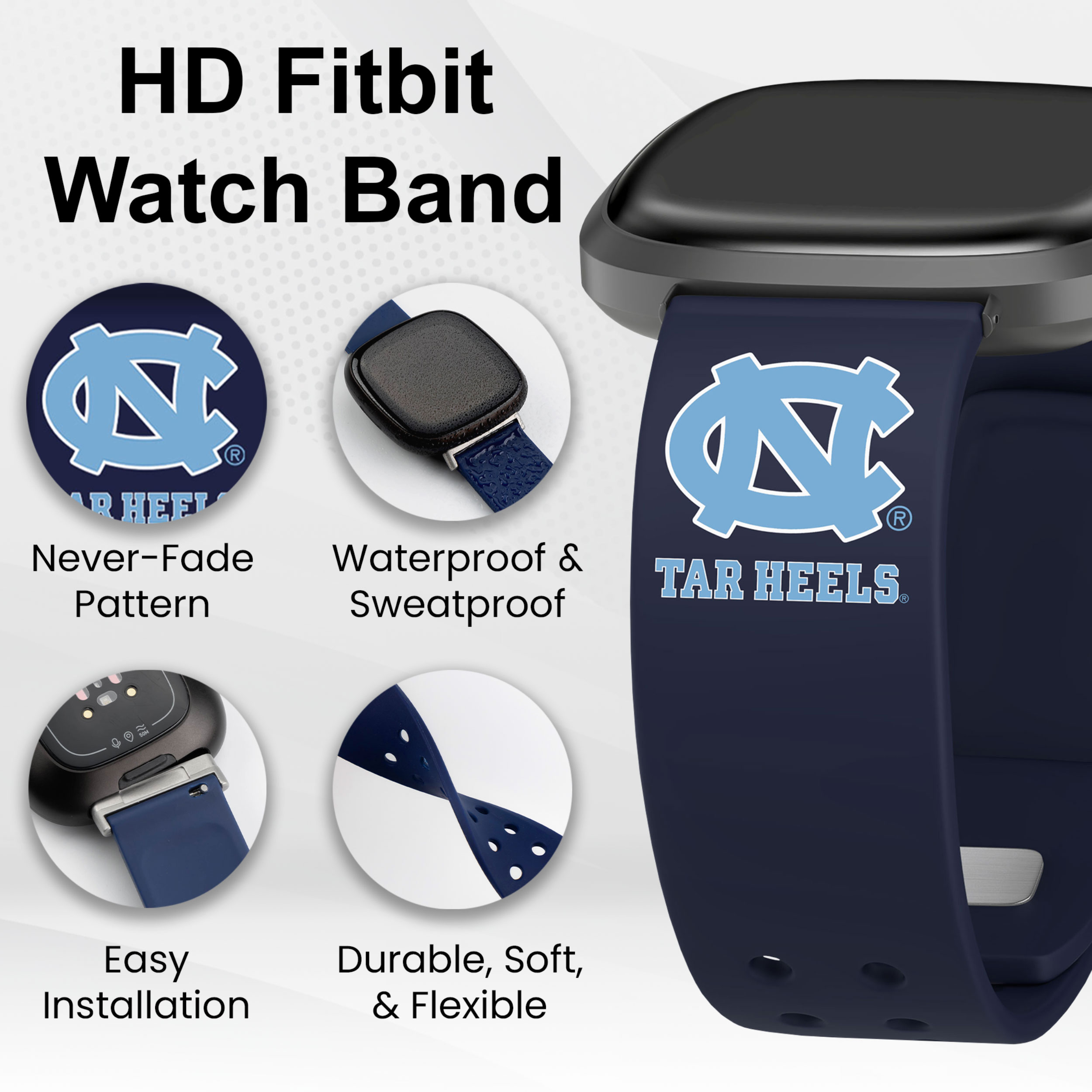 North Carolina HD Elite Edition Unisex Watch Band for FitBit Versa 3 & Sense (Long)
