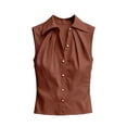 thumbnail image 4 of Miluxas Women's Sleeveless Button Down Blouse Collared Pleated Front Loose Tunic Shirts Work office Casual Tank Tops Lightweight Summer Outfit Brown, 4 of 9