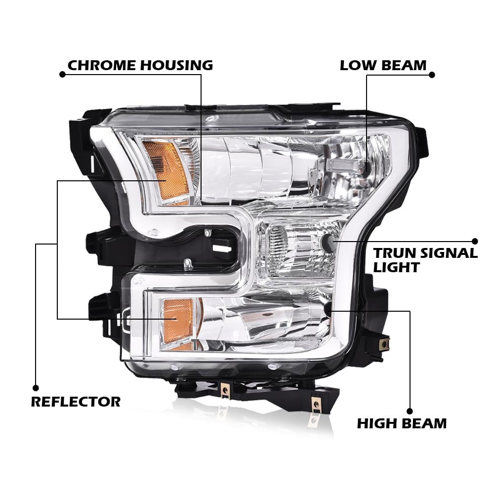 PIT66 Fit For 2015-2017 Ford F-150 Clear Lens Chrome Housing Headlights Headlamps Pair