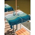 thumbnail image 2 of Outdoor Table Cloth with Umbrella Hole and Zipper, Teal Blue Ombre Stripe Waterproof Square Tablecloth 54"x54", Abstract Summer Beach Coastal Washable Table Cover for Outside Party Patio Picnic, 2 of 5
