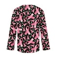 thumbnail image 5 of Kilaqueen Breast Cancer Awareness Shirts for Women Long Sleeve Oblique Collar V Neck Pink Ribbon Print October Tops for Going Out, 5 of 5