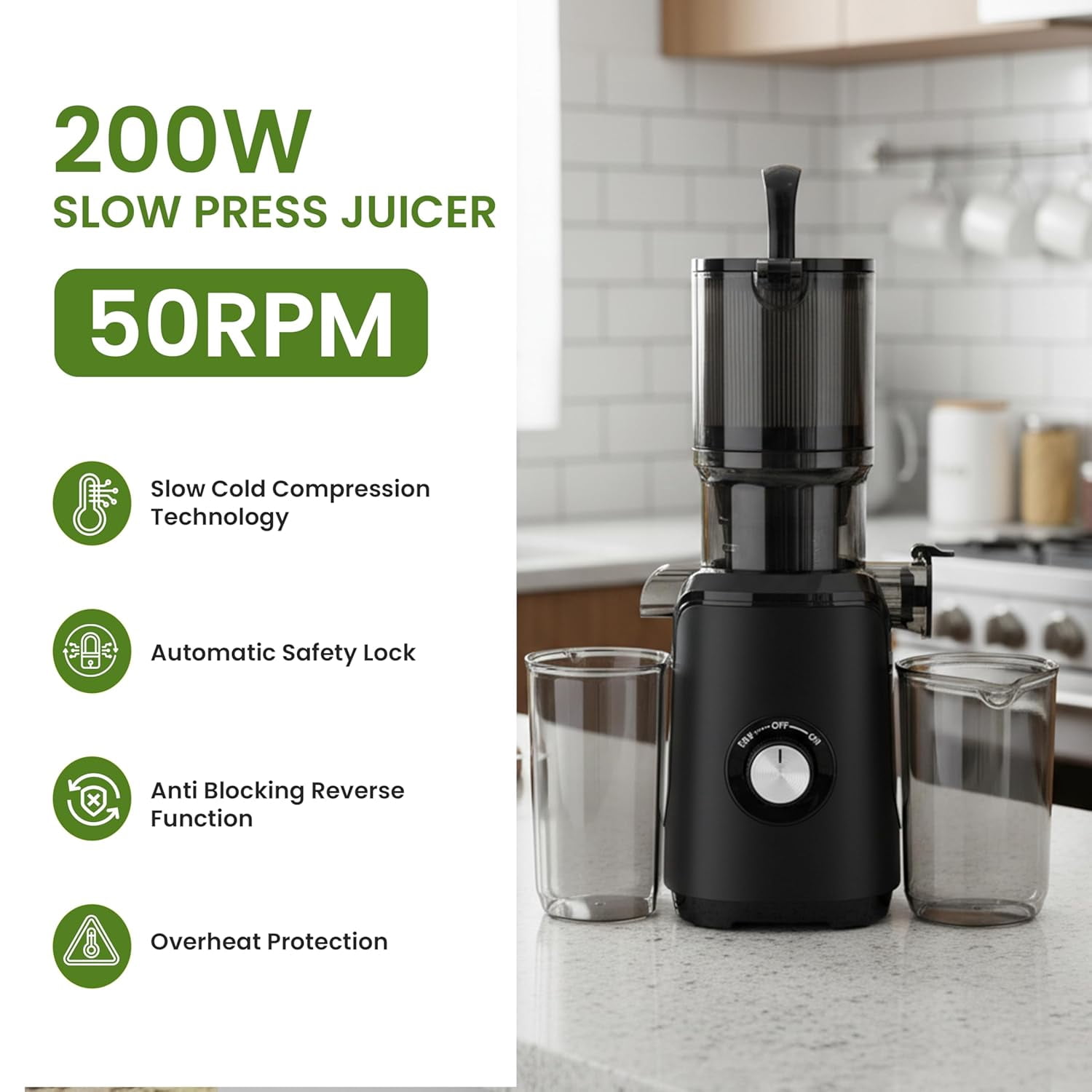 Cold Press Juicer Machines, Slow Masticating Juicer with Wide Feed Chute, High  Yield and  for Whole Fruits and Vegetables, Easy to Clean, Black