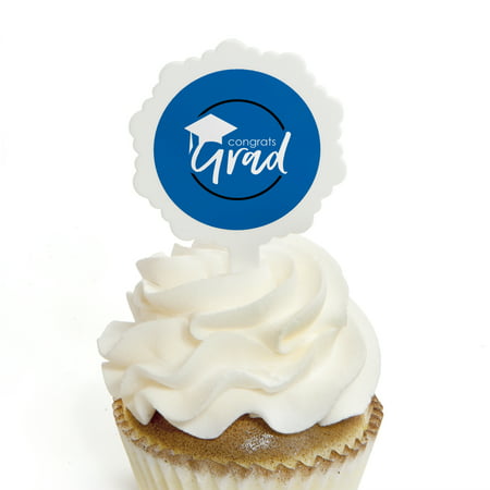 Blue Grad - Best is Yet to Come - Cupcake Picks with Stickers - Royal Blue Graduation Party Cupcake Toppers - 12 (Best Graduation Cake Designs)