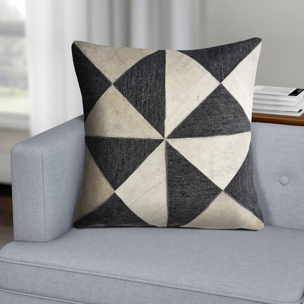 Ox Bay Whitley Charcoal/White Geometric Faux Hide Adult Decorative Throw Pillow Cover