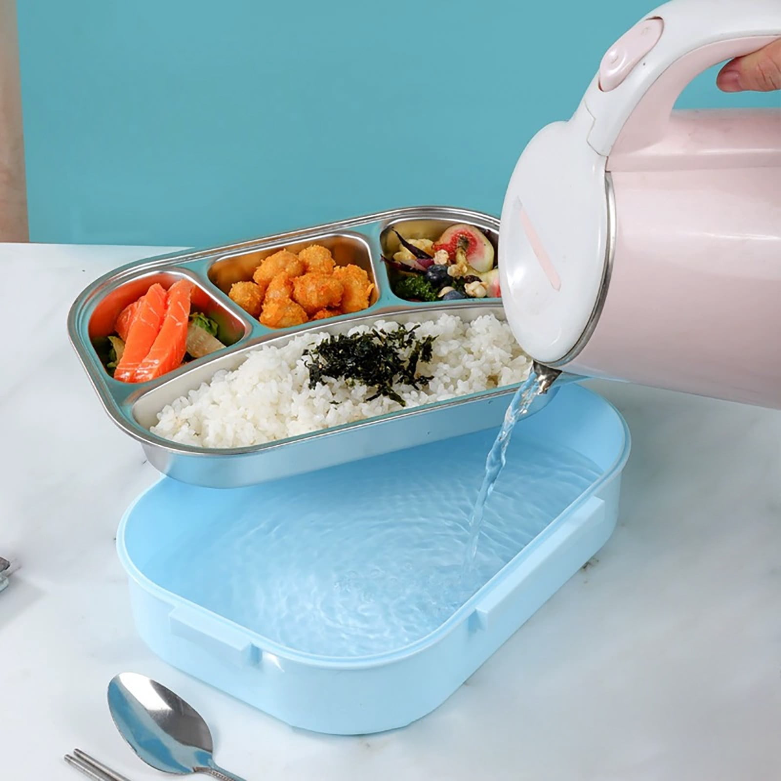 Gnwei Bento Box Adult Lunch Box, Portable Insulated Lunch Containers Set, 2-Tier Stackable Stainless Steel Bento Boxes with 4 Compartments, Leakproof Food Container