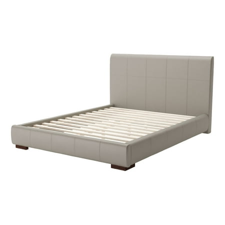 Faux Suede Hidden Platform - Modern Contemporary Queen Side Platform Bed Frame, Grey Gray, Faux Leather Plywood