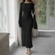 thumbnail image 1 of Vestido largo ajustado con cordones, vestido largo para mujer, vestido de fiesta elegante para club Ygjytge Negro T M para Mujer, 1 of 8
