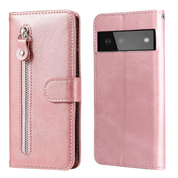 Estuche de Cuero PU con Cierre para Google Pixel 6 5G , Funda Protectora con Billetera y Correa