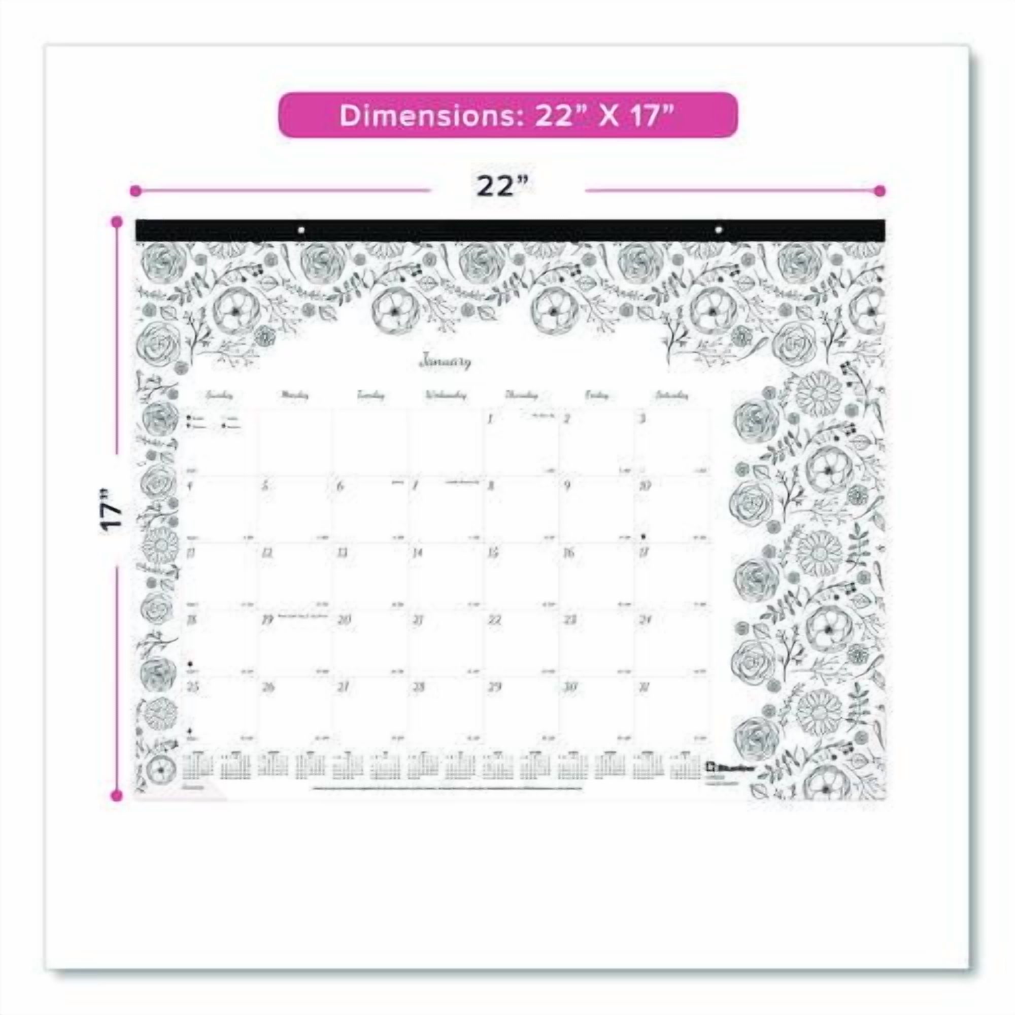 Monthly Desk Pad Calendar, Monthly Coloring Artwork, 22 x 17, Black Binding, Clear Corners, 12-Month (Jan to Dec): 2026 | Bundle of 10