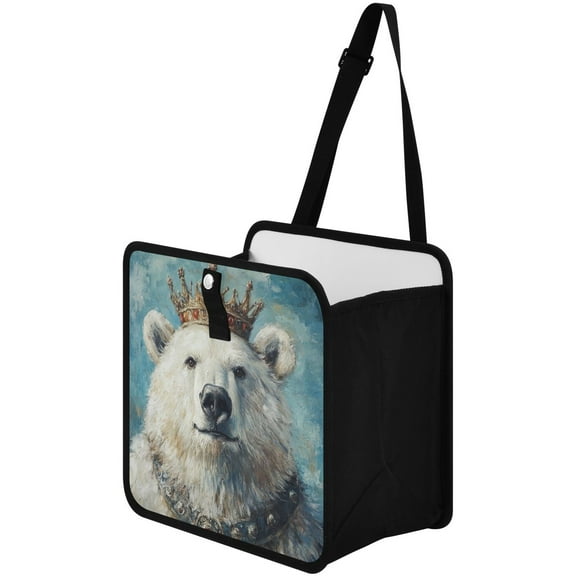 Qxltty White Bear King Car Dumpster Collapsible Rear Seat Suspension Trash for Front Seat Center Console in Vehicle