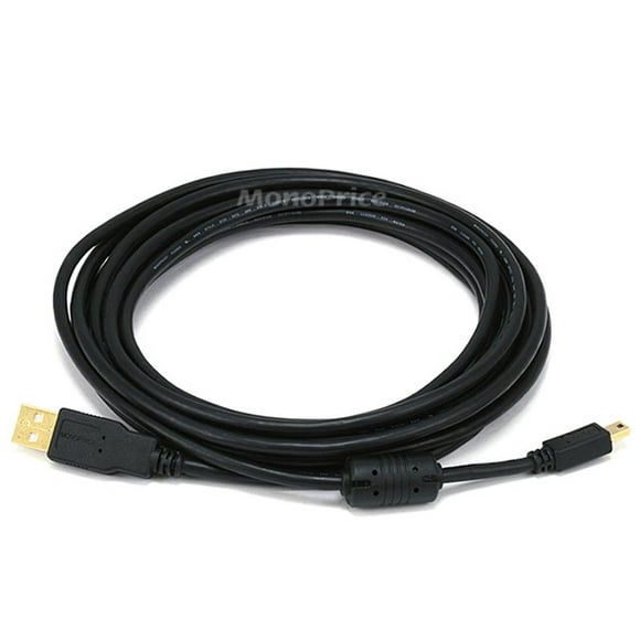 USB 2.0 A Male to Mini B 5pin Male 28/24AWG Cable w/Ferrite Core (Gold Plated) - Monoprice®