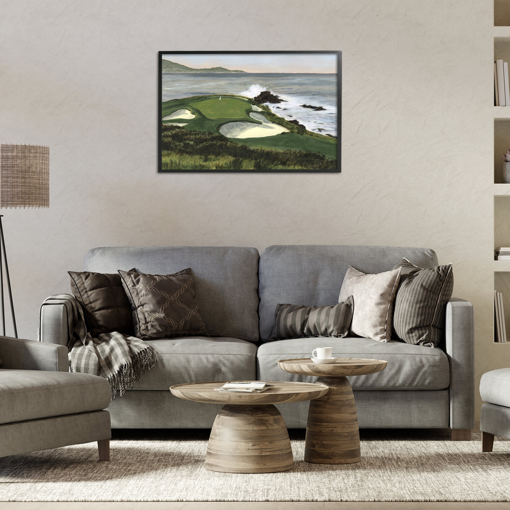 Stupell Industries Coastal Golf Course Landscape Painting Black Framed Art Print Wall Art, 30 x 20