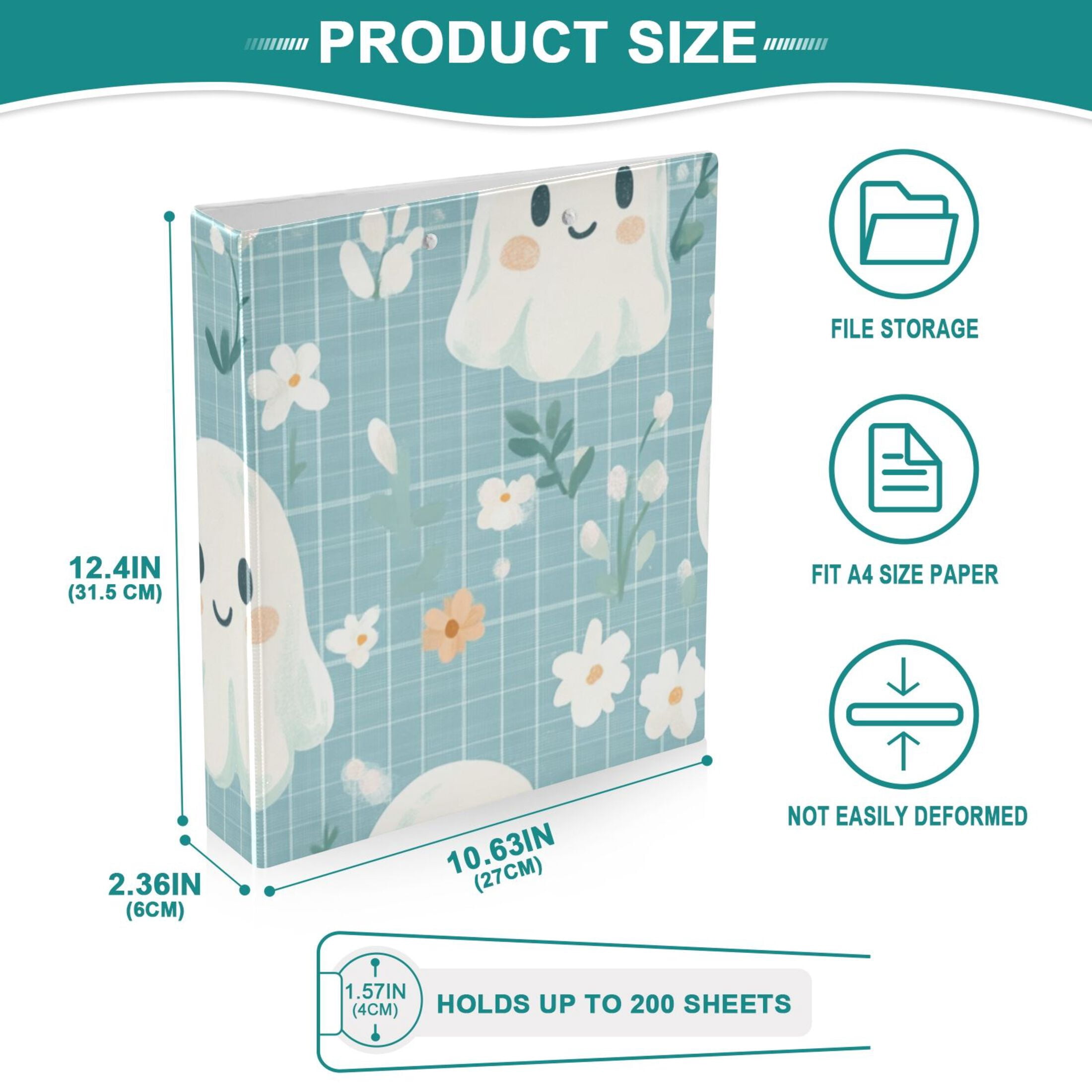 Halloween Flowers Ghosts 3 Ring Binders 1.5 inch Hardcover File Folders with Interior Pockets A4 Size Organizer for School Office Hospital