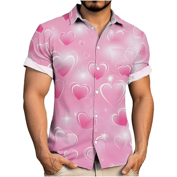 Blusa y camisa de manga corta con cuello vuelto para hombre, blusa informal de moda con cuello vuelto, blusa estampada de manga corta con botones, blusa de poliéster para hombre