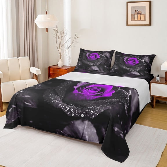 Castle Fairy Girls Purple Rose Twin Sheet Sets,Chic Floral Bedding