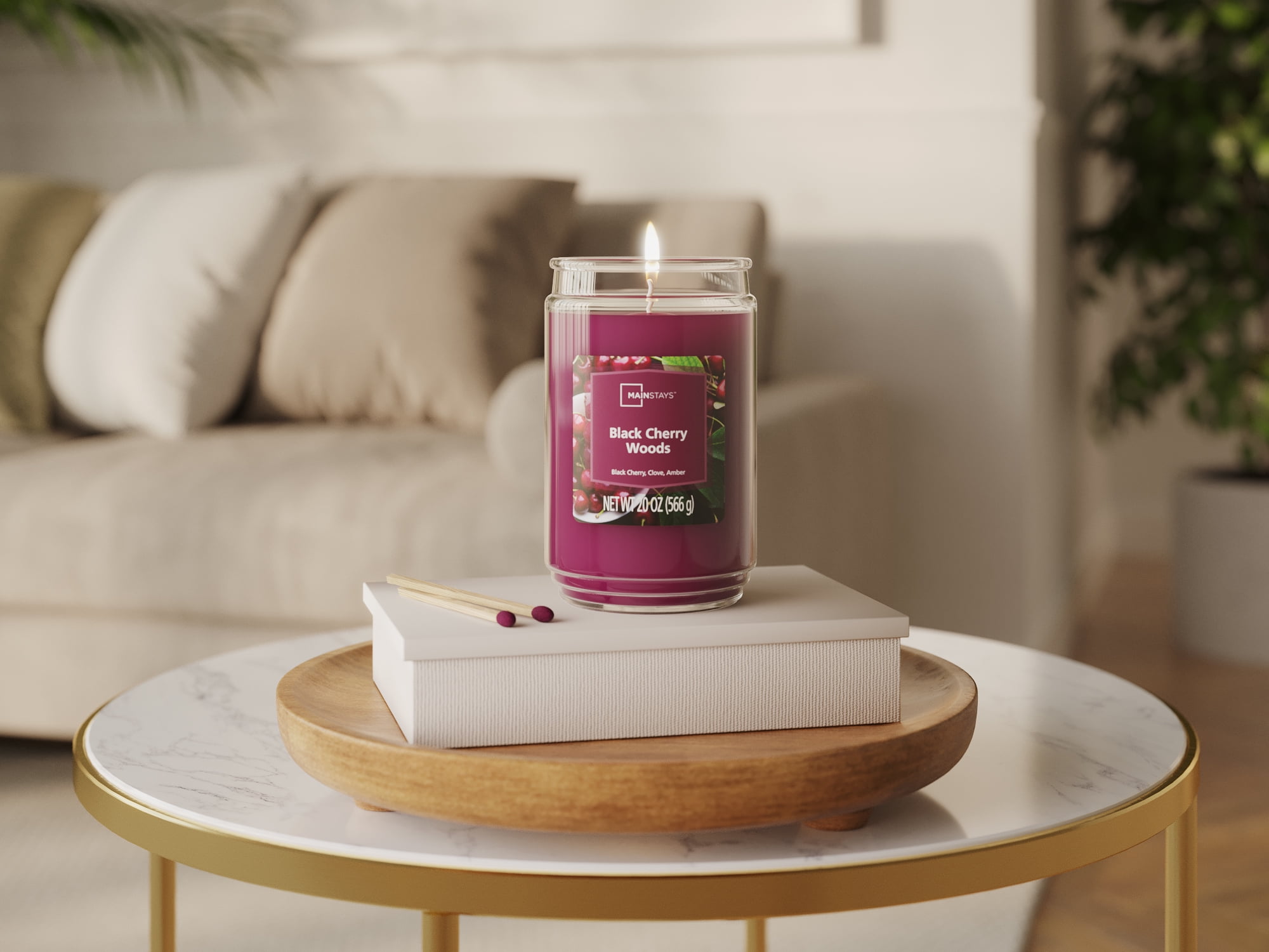 (3 pack) Mainstays Black Cherry Woods Single-Wick Scented Glass Jar Candle, 20 oz