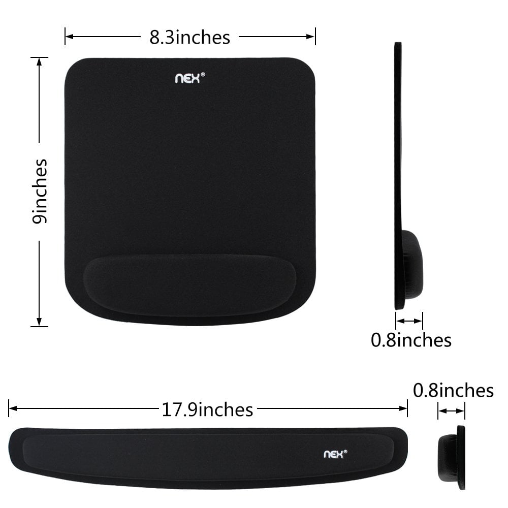 NEX Ergonomic Mouse Pad with Wrist Support, Memory Foam Keyboard Wrist Rest for Computer, Black (NX-PAD001)