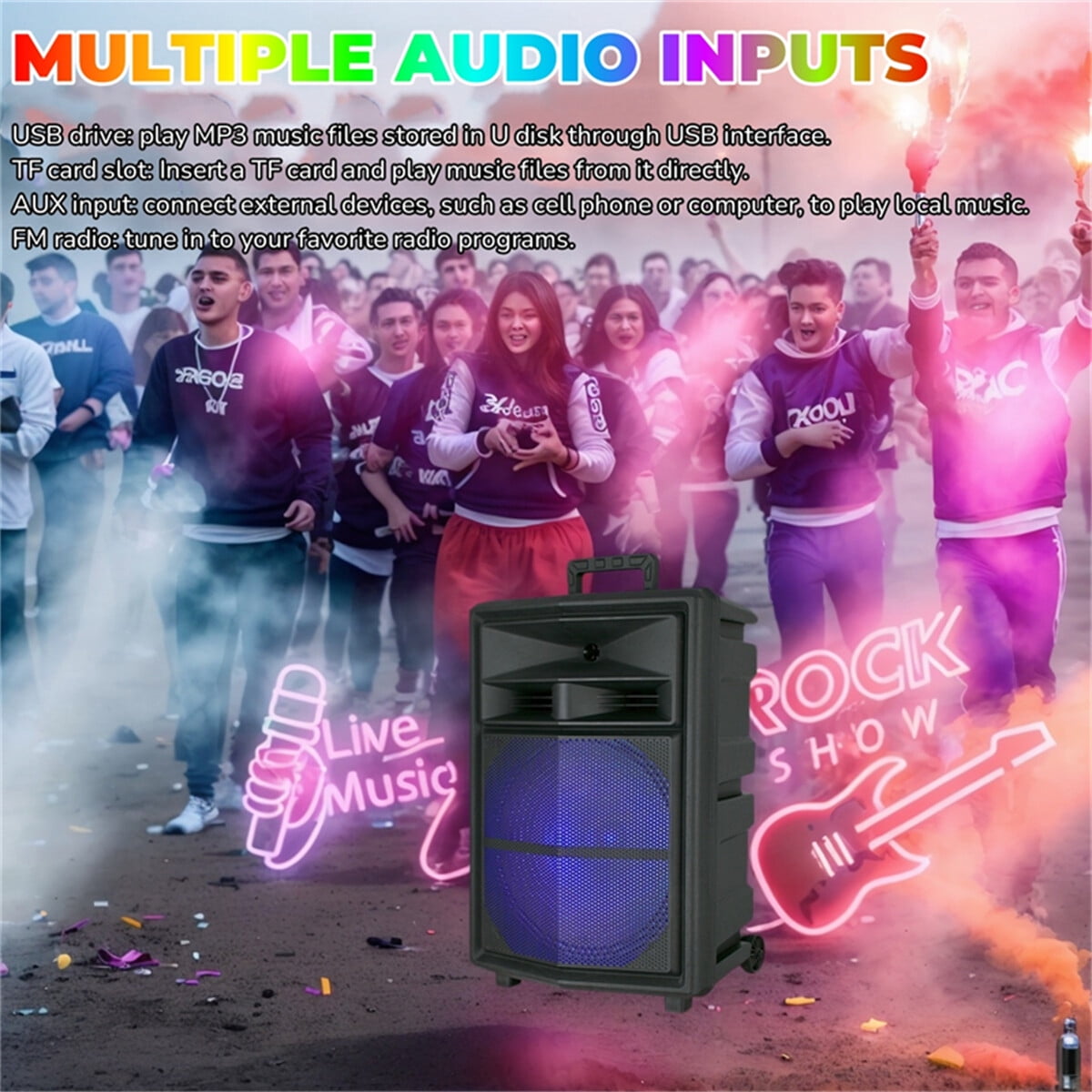 15" Woofer Portable Wireless Party Speaker with Microphone & Stand PA Sound System, AUX/FM/TWS
