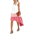thumbnail image 3 of Women Summer Ruffled Sleeve Dress, Contrast Color/Solid Color Square Neck Irregular Hem Dress, 3 of 6