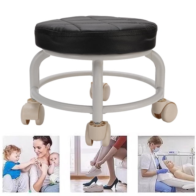 Rolling Pulley Stool, Low Rolling Stool Black Flexible 360 Degree Rotating for Office