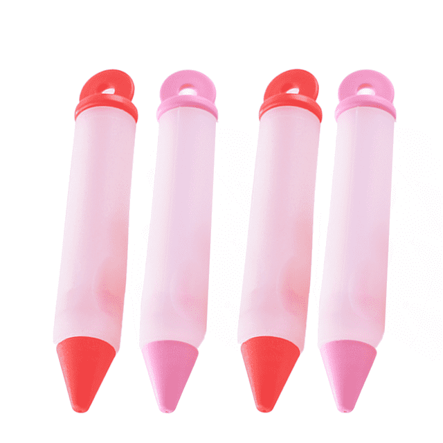 Cake Decorating Pens Kit,Silicone Food Writing Pen with 4 Patterns of Icing Piping Pen Tips