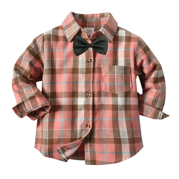 Otqutp Toddler Fall Winter Blouse Kids Boys Long Sleeve Winter Bow Tie Shirt Tops Coat Button Outwear for Baby Clothes Plaid 1 to 5 Years