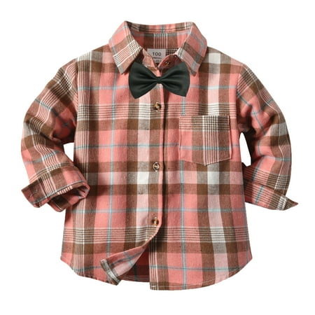 

Zlekejiko Toddler Boys Long Sleeve Winter Bow Tie Shirt Tops Coat Outwear For Babys Clothes Plaid Pink