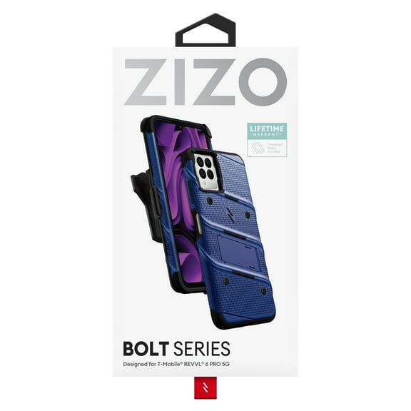 ZIZO BOLT BUNDLE T-MOBILE REVVL 6 PRO 5G CASE WITH TEMPERED GLASS BLUE & BLACK